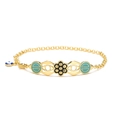 Böhmisches Armband mit 18K Vergoldung, blauem Emaille-Auge und floralen Anhängern - Auge Schwarze Blume / Gold