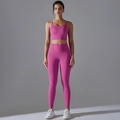 Set yoga rosa da donna con reggiseno sportivo e leggings a vita alta per il fitness - S / Rosa Litchi