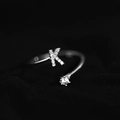 Elegant adjustable silver letter K ring with sparkling crystal stone and pavé accents - Letter K