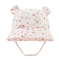 Detail of pink floral baby sun hat with cute bear ears and cotton crepe fabric texture - Pink Floral (12#)