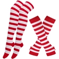 Christmas striped over-knee socks and fingerless arm warmer set in red and white - One Size / Red and White Wide Stripes