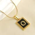 18K gold-plated titanium steel square pendant necklace featuring letter O on black inlay - Letter O