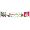 Merry Christmas banner with Santa and Mrs. Claus figures and colorful festive patterns - 012 Mr and Mrs Santa Claus Style