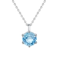 925 silver necklace with a round sky blue moissanite pendant in crown setting - 0.5 Carat Sky Blue Crystal/White Gold