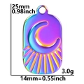 Macro detail of rainbow stainless steel moon pendant showing 25mm height and 14mm width dimensions - Iridescent (Pendant Only)