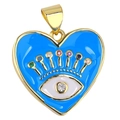 Macro view of blue evil eye heart pendant with gold plating and zircon inlay details - Blue Enamel Eye Gem Style