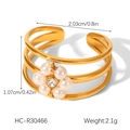Detailed view of pearl flower open ring with dimensions and weight measurements - Three-Layer Bright Gold Pearl Flower Style (HC-R30466)