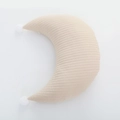 Detail of moon-shaped cotton breastfeeding pillow with quilted texture and pom-pom trim - Khaki Pom-pom Moon Pillow