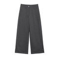Detailed flat lay of dark gray pinstripe wide-leg trousers in smooth suit fabric - S / Single Pants