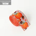 6.3cm autumn ribbon featuring orange pumpkin and maple leaf prints on grey background - 6.3cm Grey Pumpkin Pine Cone Ribbon