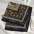 Elegant baroque square scarf with gold floral patterns and Greek fret trim - Black Square Scarf With Totem Design / 65