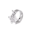 Polished stainless steel double layer ring featuring a hanging Wicca witch knot charm - US 7 / Steel