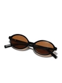 Retro oval eyeglasses R3015 in black frame with amber lenses and Y2K aesthetic - Glossy Black / Tea Lenses