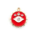 Red Evil Eye charm pendant with gold plating and white rhinestones for DIY jewelry - 10pcs Red Round Rhinestone Evil Eye Pendants