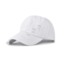 Berretto da baseball in cotone bianco usurato con strappi, cuciture rosse e anello metallo - Regolabile / Bianco Distressed