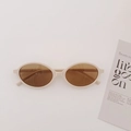 Oval retro sunglasses with cream white frames and brown tinted lenses, model KD97178 - Off White Champagne