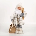 Figurine du Père Noël nordique blanc sur skis en bois avec barbe en peluche et gris - 45cm