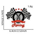 Racing theme embroidery patch with checkered flag and star motifs, 6.4x5cm size - Racing Patch #22 (Wheel Hub Star)