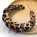 Thick twisted velvet headband featuring classic leopard print in a padded sponge design - Padded Leopard Headband / Velvet Leopard