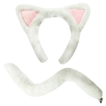 Set orecchie da gatto in peluche bianco e coda con fodera rosa per travestimenti - Set Cerchietto Bianco Grande 2 Pezzi