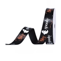 16mm black Halloween satin ribbon with Stay Spooky ghost prints for DIY gift wrapping - Stay Spooky Ghost (16mm)