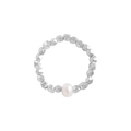 S925 Sterling Silber Perlenring mit weißer Perle und unregelmäßigen Silberperlen - Glänzendes Silber Künstliche Perle Stil (JZ784)