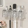 Wall-mounted bathroom organizer with 4 clear glacier texture cups for electric toothbrushes - Transparent Silver 4 Cups Rack