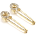 Pair of gold U-shaped safety pin brooches with sparkling cubic zirconia crystals - 35# Gold Geometric Circle 5.8*1.7cm