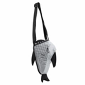 White shark-shaped mesh beach bag with black adjustable strap and fin details - Black
