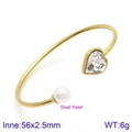 Golden heart crystal and shell pearl open bangle bracelet with dimensions markings - Gold Clear Crystal Heart Shell Pearl Style (KB123113-K)