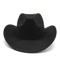 Chapeau de cowboy western classique en daim noir avec large bord roulé et calotte - Noir Suède