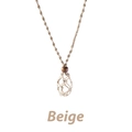 Beige handmade woven necklace cord with adjustable mesh pouch and wooden bead detail - Beige