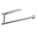 L-shaped brushed stainless steel paper towel holder with anti-slip end in silver finish - 33cm Oval Base / Silver