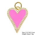 Pink heart pendant with gold plating and white zircon inlay for DIY jewelry design - Pink Enamel Diamond Halo Style