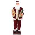 Singing and dancing 1.8m Santa Claus in red plaid suit holding a plush bear and gift bag - 1.8m Red Plaid Santa With Bear