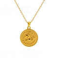 Gold stainless steel Capricorn constellation embossed coin pendant on link chain - Capricorn