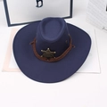 Detail of navy blue cowboy hat with sheriff star badge and woven rope decoration - One Size / Navy Blue