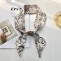 Elegant ivory twilly scarf with brown letter Q and vintage floral print patterns - Style Q (Off-White/Coffee Vintage Line Drawing)