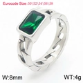 Silver chain ring with rectangular green zircon and 18K gold plating detail - Steel Green