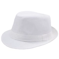 Detailopname van een witte geweven linnen jazzhoed met fijne textuur en sierband - Ongeveer 58cm / Wit