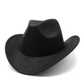 Classic matte black felt cowboy hat with upturned brim and cattle head decoration - Plain Style / Black