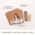 Three brown Teacher Day gift bags with illustrations and gold ribbons, size 22x10x20cm - Size M / Coffee - Jingye Style