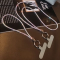 Luxury rhinestone phone lanyard with iridescent crystals and secure metal clips - Combination Full Rhinestone Lanyard + Round Buckle + Light Gray Patch / Iridescent