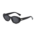 Schwarze Retro-Oval-Sonnenbrille mit silbernen Metalldetails für Damen im Y2K-Stil - Schwarzer Rahmen Graue Gläser