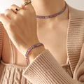 Golden titanium 18k jewelry set with rectangular purple zircons including necklace and bracelet - Purple Zirconia Necklace