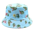 Light blue reversible bucket hat with cactus and floral print in cotton twill fabric - M (56-58cm) / Sky Blue