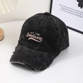 Distressed vintage black wash denim baseball cap with New York embroidery - Black