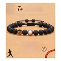 Black matte beaded bracelet with tiger eye stone and baseball charm on gift card - Baseball + Yellow Tiger Eye