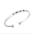 Silver open bangle with frosted butterfly design and LOVE engraving in polished finish - LOVE Letter Engraving / Silver