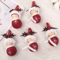 Handmade red Christmas reindeer felt dolls with star snowflakes on white plush rug - Reindeer Doll / Red